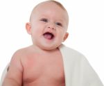 Cute Sweet Little Baby With Blanket Stock Photo