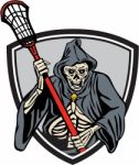 Grim Reaper Lacrosse Player Crosse Stick Retro Stock Photo