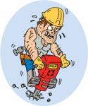 Construction Worker Jackhammer Drilling Cartoon Stock Photo