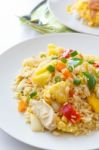 Thai Food Fried Rice With Chicken Stock Photo