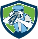 Photographer Shooting Camera Shield Retro Stock Photo
