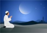 Man Praying  On Moon Background Stock Photo