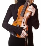 Female Holding Violin Stock Photo