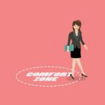 Business Woman Exit From Comfort Zone Stock Photo