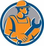 Construction Worker Spanner Circle Cartoon Stock Photo