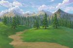 Pine Forest Mountain Painted Illustration Background Stock Photo