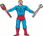 Superhero Handyman Spanner Wrench Cartoon Stock Photo