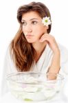 Aromatherapy Bowl And Brunette Woman Stock Photo