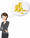 Businesswoman Is Thinking About Bonus Money Stock Photo