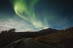 Northern Lights Over Road Stock Photo