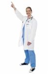 Female Doctor With Pointing Up Stock Photo