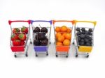 Fresh Summer Fruits, Cherry, Strawberry, Cape Gooseberry And Blu Stock Photo