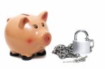 Cute Piggy Bank With Lock Stock Photo