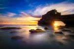 Tanah Lot Temple At Sunset In Bali, Indonesia.(dark)seascape Stock Photo
