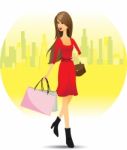 Girl Shopping In City Stock Photo