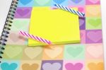 Happy Birthday Candle And Blank Notepad With Love Diary Stock Photo