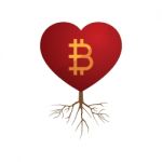 Cryptocurrency Bitcoin Love Heart With Root Flat Design Icon Vec Stock Photo
