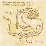 Dragon Holding Sword Etching Stock Photo