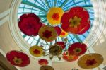 Parasols Suspended From The Ceiling Of The Bellagio Hotel Stock Photo