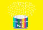 Happy New Year With Round Colorful Bucket Stock Photo