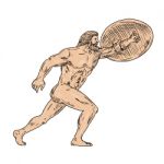 Hercules With Shield Going Forward Drawing Stock Photo