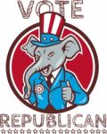 Vote Republican Elephant Mascot Thumbs Up Circle Cartoon Stock Photo