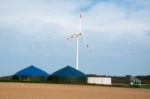 Biogas Plant With Wind Turbine Stock Photo