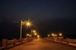 The Lights On The Bridge At Night Background Sea And Island At Prachuap Bay In Thailand Stock Photo