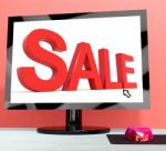 Sale Message On Computer Shows Online Discounts Stock Photo