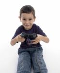 Young Boy Playing Video Game Stock Photo