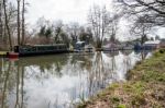 Narrow Boats On The River Wey Navigations Canal Stock Photo