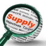 Supply Magnifier Definition Shows Goods Provision Or Product Dem Stock Photo
