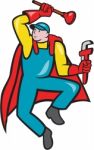 Super Plumber Plunger Wrench Cartoon Stock Photo