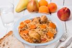 Spaghetti With Chicken And Carrot Stock Photo