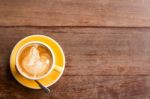 Hot Art Latte Coffee In A Cup On Wooden Table Stock Photo