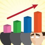 Cartoon Businessman With Growing Chart Stock Photo
