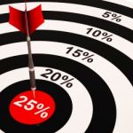25 Percent On Dartboard Shows Selected Discounts Stock Photo