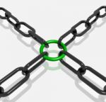 Green Link Chain Shows Strength Security Stock Photo