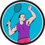 Badminton Player Racquet Striking Circle Cartoon Stock Photo