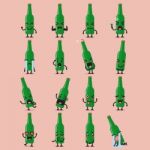 Beer Bottle Character Emoji Set Stock Photo