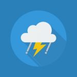 Weather Flat Icon. Rainy With Thunder Stock Photo