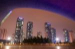 Korea Cityscape At Night With Blur Motion Stock Photo