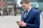 Young Businessman Using His Mobile Phone Stock Photo