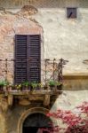 Balcony Of A Building In Pienza Tuscany Stock Photo