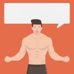 Fitness Muscular Healthy Man Tell And Explain Something In Dialo Stock Photo
