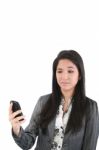 Asian Business Lady Using Phone Stock Photo