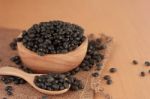 Black Bean On Wooden Stock Photo