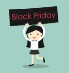 Business Concept, Business Woman Holding 'black Friday' Banner Stock Photo