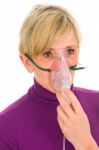 Woman With Mask For Oxygen Stock Photo