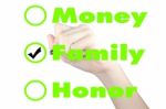 Choosing Between Money, Honor And Family - Illustration Stock Photo